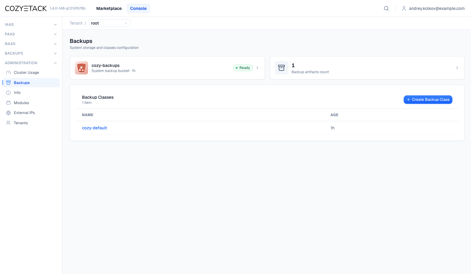 Объект BackupClass, показывающий управляемую администратором привязку между Kind приложения, стратегией и хранилищем